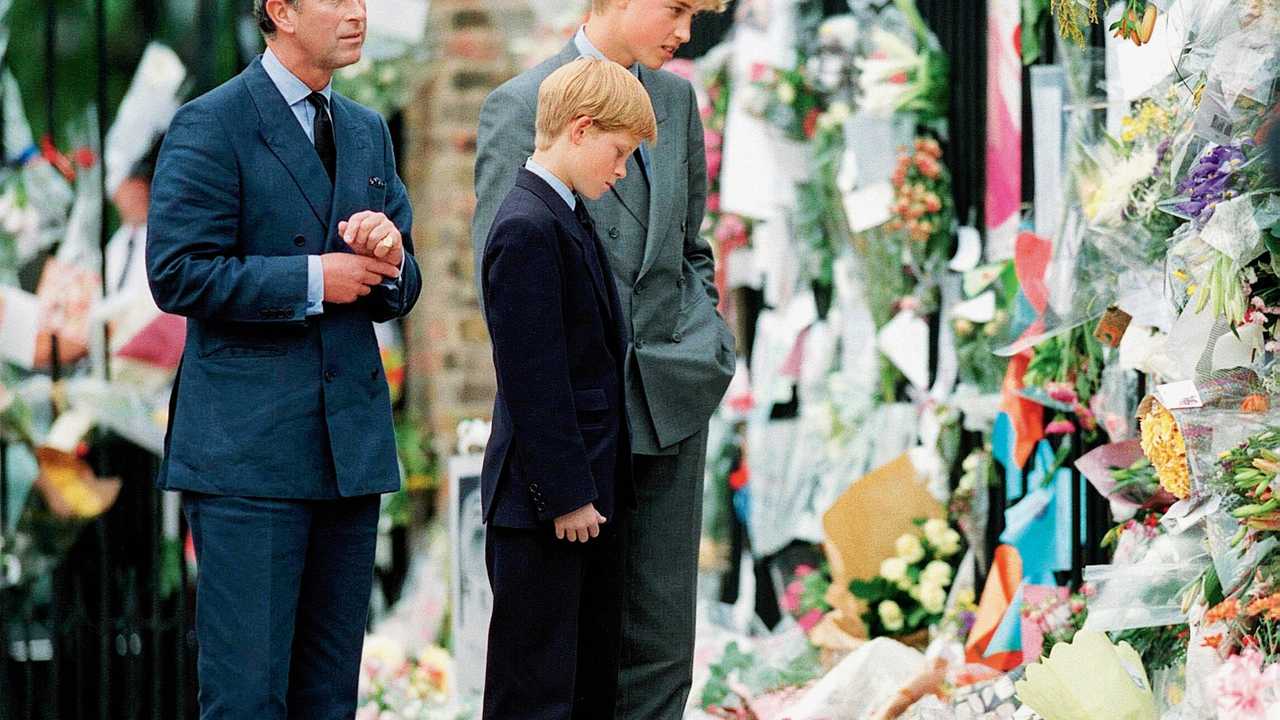 LONDON, ENGLAND - SEPTEMBER 5: The Prince of Wales, Prince William and Prince Harry look at floral tributes to Diana, Princess of Wales outside Kensington Palace  on September 5, 1997 in London, England.   (Photo by Anwar Hussein/WireImage). Picture: Contributed