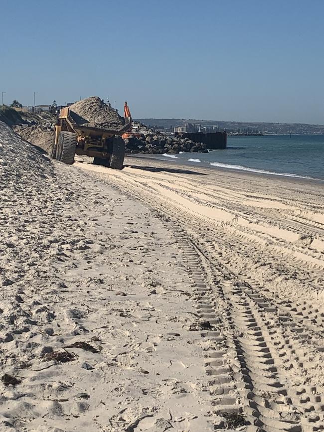 Sand carting at West Beach this week. Picture: Paula Thompson