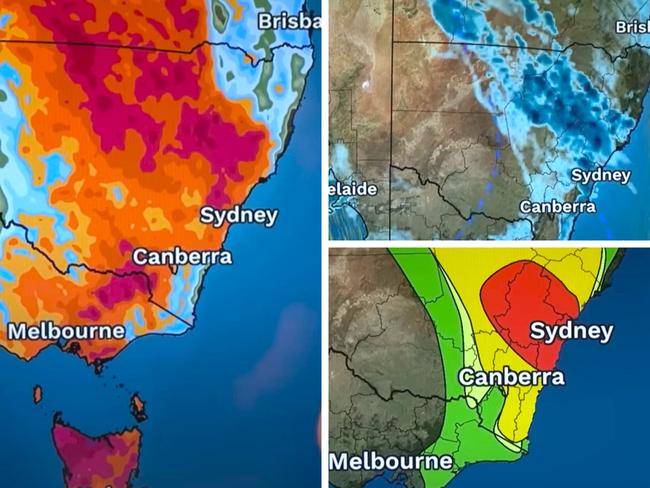 Wild weather and storms could hit Sydney on Thursday. Pics: BOM.