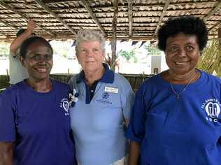 NEW FRIENDSHIPS: St Matthews Anglican Church member Faye Harris with Judith Tabiru and Susan Votu in the Solomon Islands.