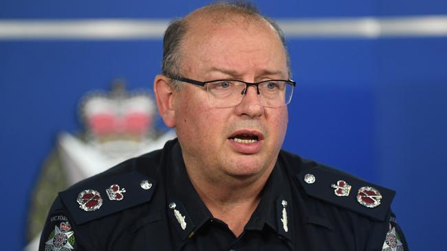 Victoria Police Chief Commissioner Graham Ashton speaks at the Victoria Police Centre in Melbourne, Saturday, November 10, 2018. Police and city officials were responding to the Bourke Street terrorist incident yesterday afternoon. (AAP Image/Julian Smith) NO ARCHIVING