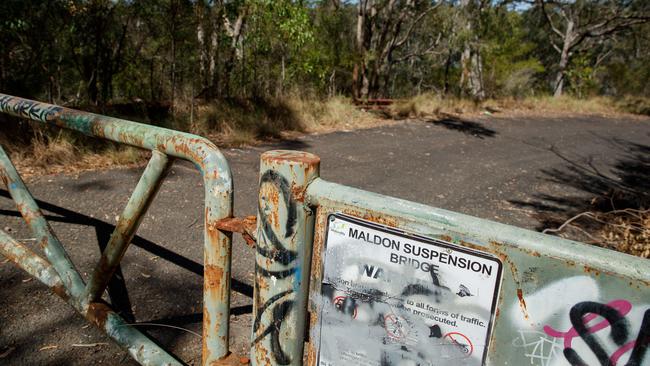 A locked gate on Wilton Park Rd leading to Maldon Suspension Bridge on the Nepean River. Picture: Max Mason-Hubers