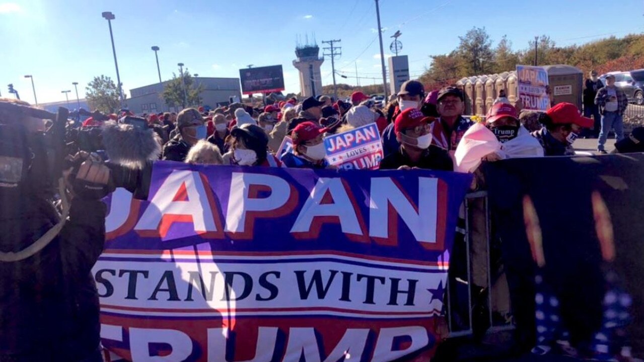 Crowds of Japanese Trump supporters have flown to the US to show support for the President. @jackposobiec