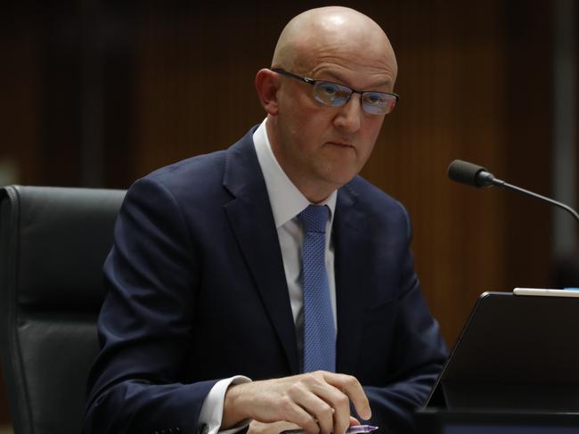 ASIO Director Mike Burgess appearing in the Senate Budget Estimates 2020Ã21 Legal and Constitutional Affairs Legislation Committee at Parliament House in Canberra. Picture by Sean Davey.