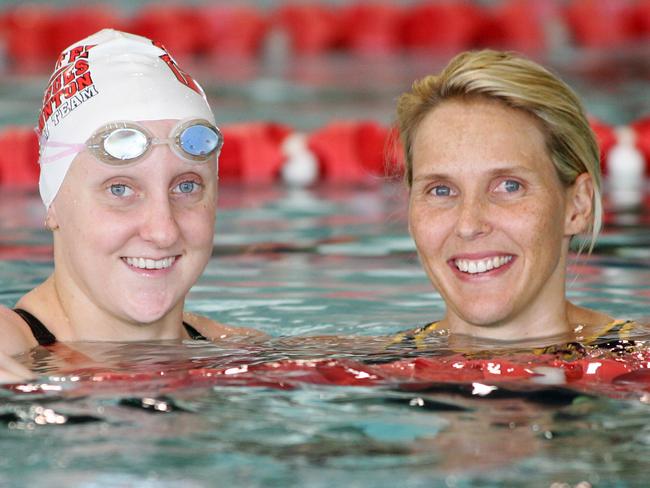 SPORT. BCM. 28/2/07. Madam Butterflies Jessicah Schipper and Susie O'Neill. Pic Darren England. Story Fiona.