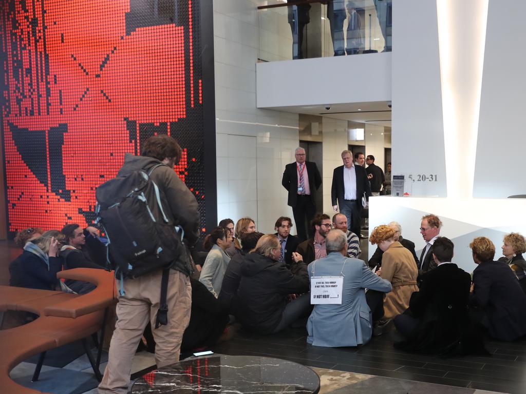 Protesters outside the Adani office at 133 Castlereagh street, Sydney. Picture: John Grainger