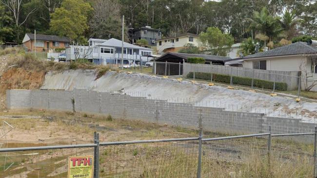 A retaining wall which was built in 2021. The wall does not reach Mr Brown and Ms Saric’s property. Picture: News Corp Australia