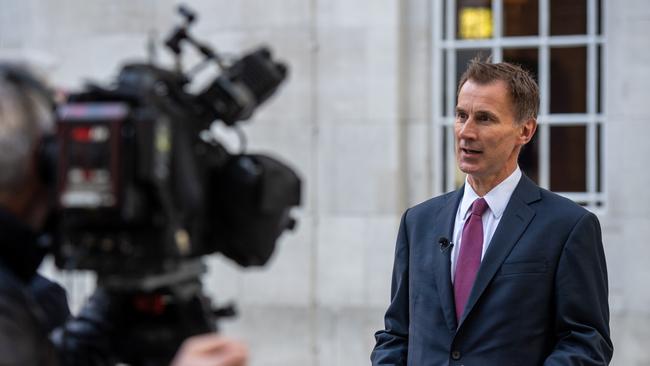 Chancellor of the Exchequer Jeremy Hunt takes part in a TV interview outside BBC Broadcasting House. Picture: Getty