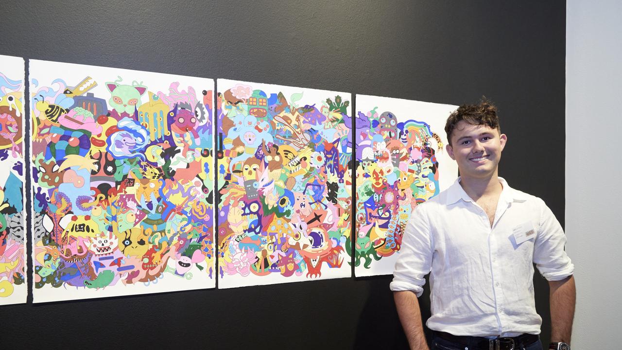 Jack Symons, St Ignatius’ College Riverview, with his work, 'School of thought'. Picture: Mim Stirling