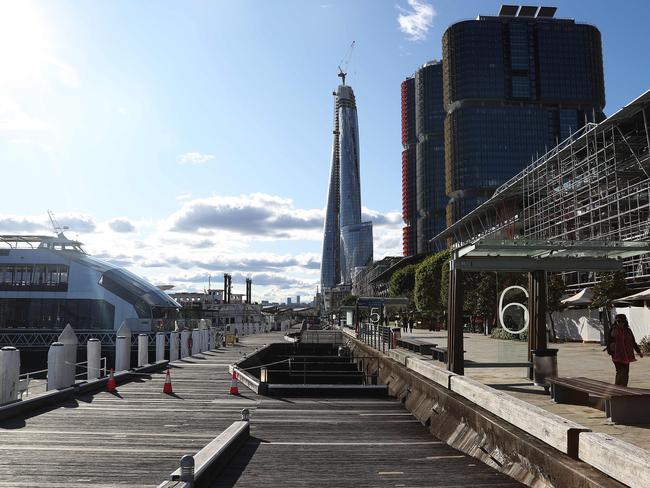 Despite the unusually warm winter weather, Barangaroo is also quiet. Picture: Brett Costello