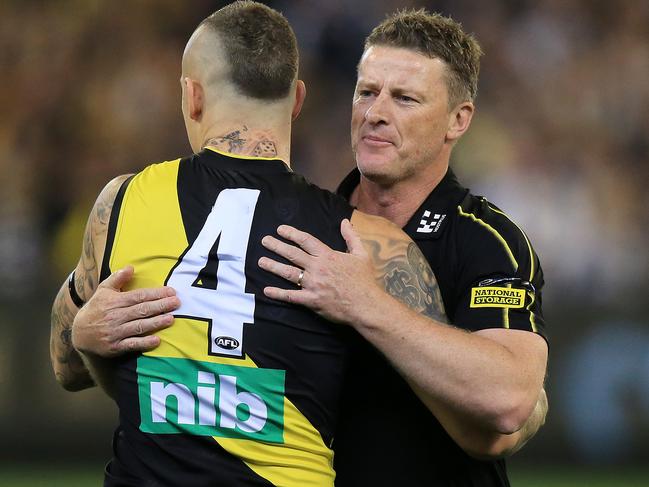 2019 AFL Second Preliminary Final - Richmond  Tigers V Geelong Cats at the MCG. Dustin Martin of the Tigers  and Damien Hardwick coach of the Tigers pre match. Picture: Mark Stewart