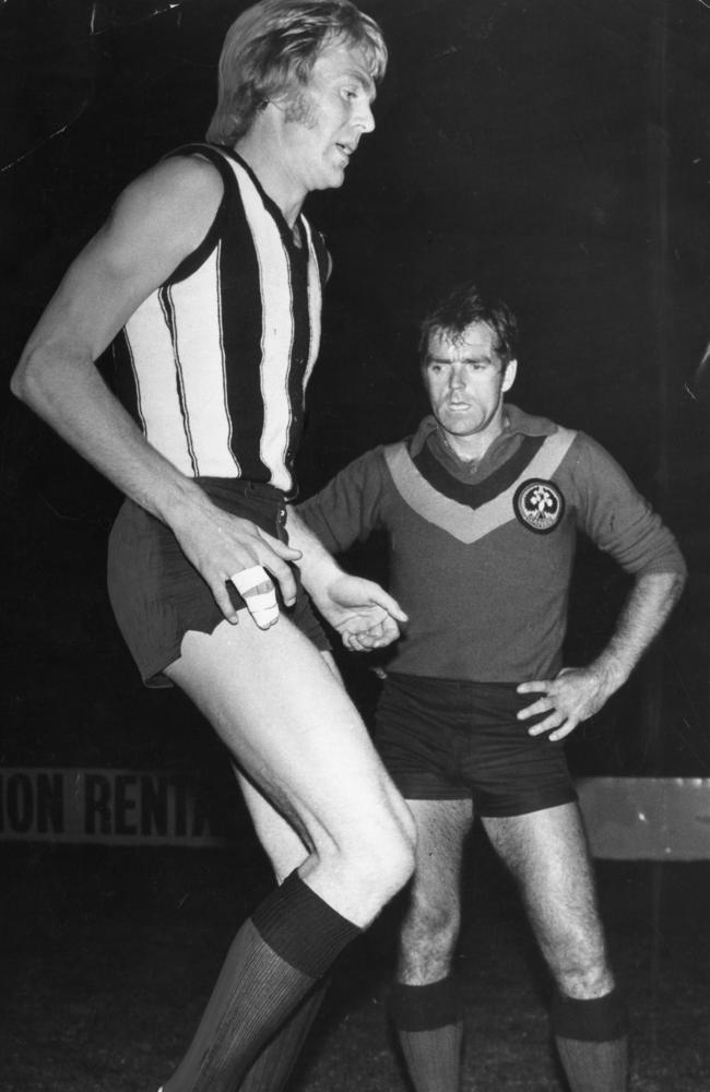 Graham Cornes being put through his paces by Glenelg coach Neil Kerley.