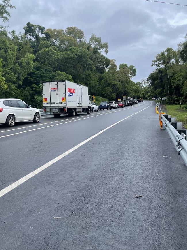 Traffic backed up into palm Cove as motorists waited for the reopening of the Captain Cook Highway after gigantic landslides and road damage forced its closer for over a month in the wake of cyclone Jasper. Photo: Dylan Nicholson