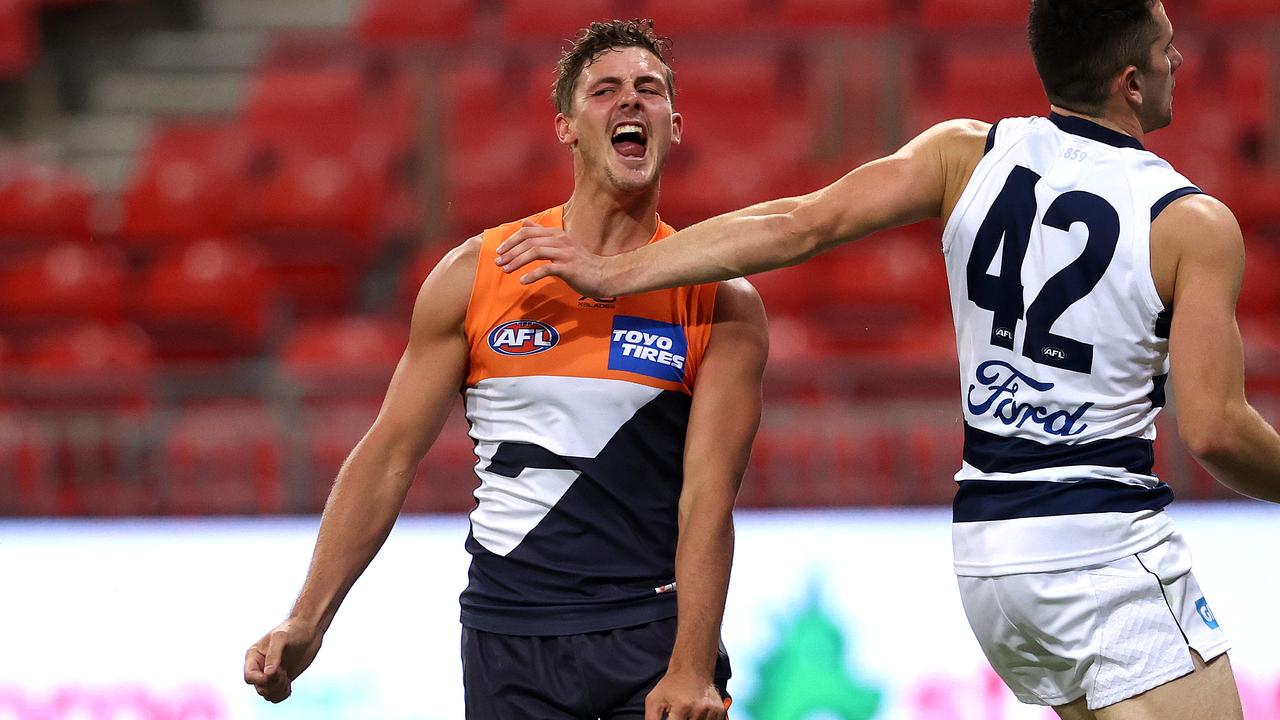 Giant Harry Perryman booted a career-high four goals in his side’s win over Geelong. Picture: Phil Hillyard