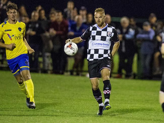 Justyn McKay in action for the Gold Coast Knights in Saturday night’s Premier League grand final against Broadbeach. Picture: Jerad Williams