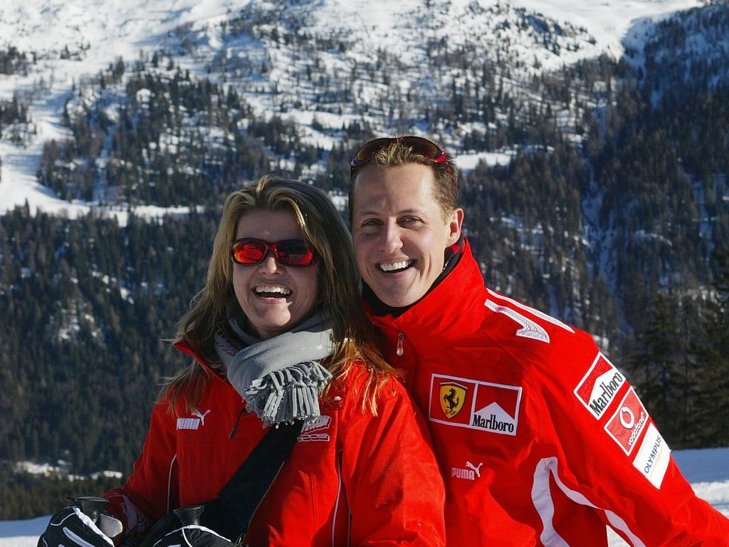 Michael Schumacher with his wife Corinna, in the winter resort of Madonna di Campiglio, in the Dolomites area of Northern Italy. Picture: Press Ferrari / AFP