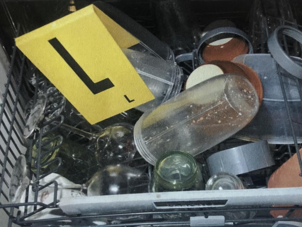 Pink residue in a Nutribullet cup found in the dishwasher tested positive to several sedatives, including one meant for rams, the court was told. Picture: NSW Supreme Court.