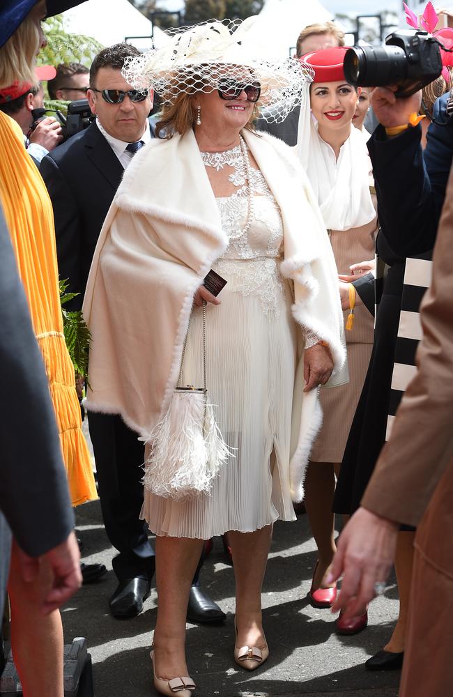 Photographers were keen to get a shot of Gina Rinehart at Flemintgton today. Picture: AAP Image/Dan Himbrechts