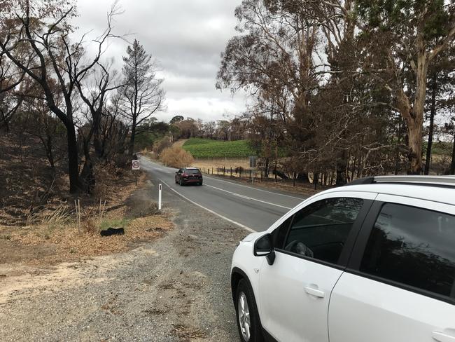 Bushfire affected area outside Lobethal in the Adelaide Hills. Picture: Brad Crouch