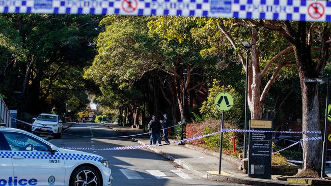 Large areas of the Camperdown campus remained cordoned off on Tuesday morning. Picture: NewsWire / Nikki Short