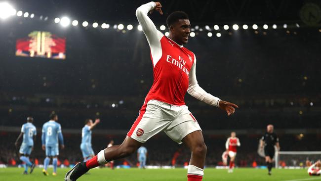 Alex Iwobi of Arsenal celebrates scoring.