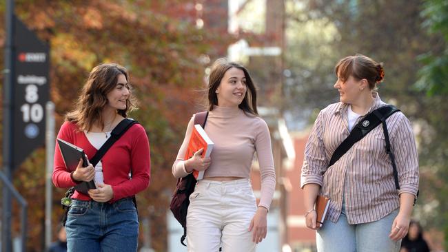 WARNING HOLD HERALD SUN FED BUDGET WARNING  RMIT students Tiana Saad, Lauren Richardson and Molly Inglis. Picture: Andrew Henshaw