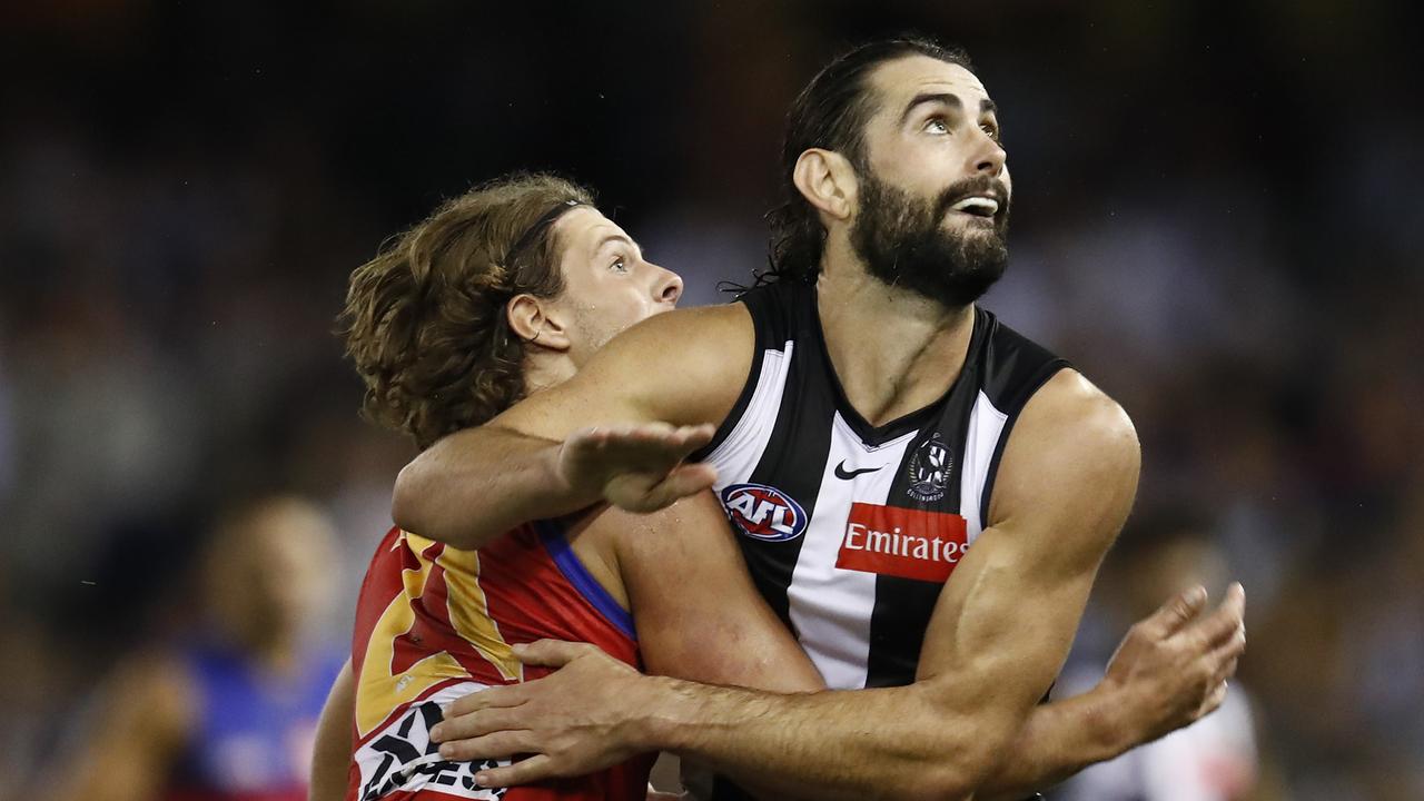 Brodie Grundy’s hitout dominance didn’t translate to the Magpies’ clearance count. Picture: Getty Images