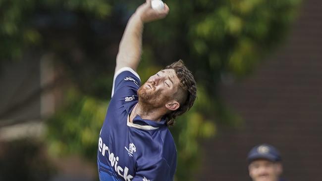 Berwick paceman James Wilcock lets go against Springvale South. Picture: Valeriu Campan