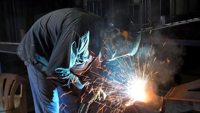 Carta &amp; Co boilermaker Damien Goitiandia welding on the factor floor in Ingham, North Queensland. Picture: Cameron Bates