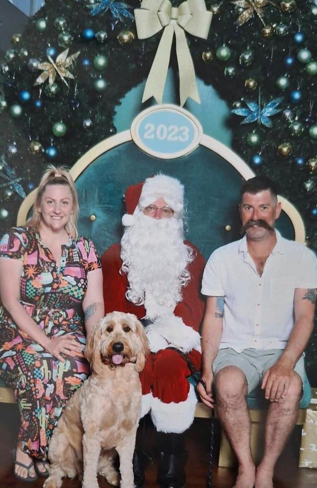 Renae Kate, Micka Warnke and their dog Bosco with Santa: Mount Pleasant 2023 - Mackay. Sent in by Renae Kate.