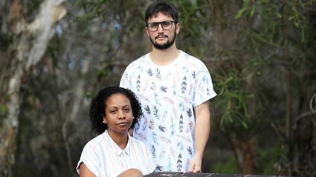 Carolina Herrera, 27, from Uruguay and Manuel Ferreyra, 33, from Argentina have slammed the Australian Government for not providing assistance to backpackers who are stranded because of the coronavirus pandemic. Picture: Scott Powick.