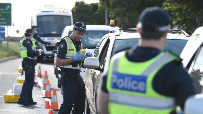 Police carry out random drink driving tests on the Bellarine Highway at Newcomb. Picture: Alan Barber