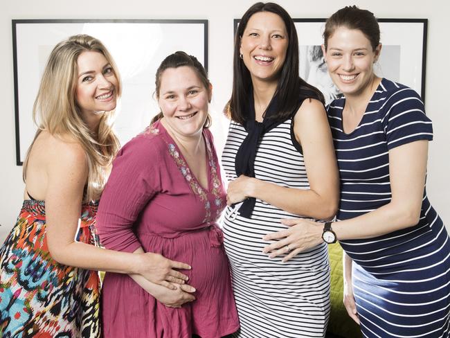 Expectant mums (from left) Carolyn O’Brien (16 weeks), Megan Taylor (28 weeks), Linn Aslund (37 weeks) and Jessica Phillis (27 weeks). Picture: Nigel Hallett