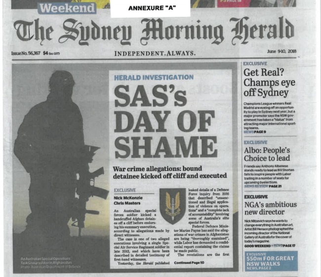 The Sydney Morning Herald’s front page.