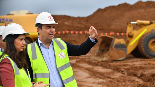 Kaufland Australia managing director Julia Kern and Premier Steven Marshall at the site of the Prospect store. Picture: AAP/David Mariuz