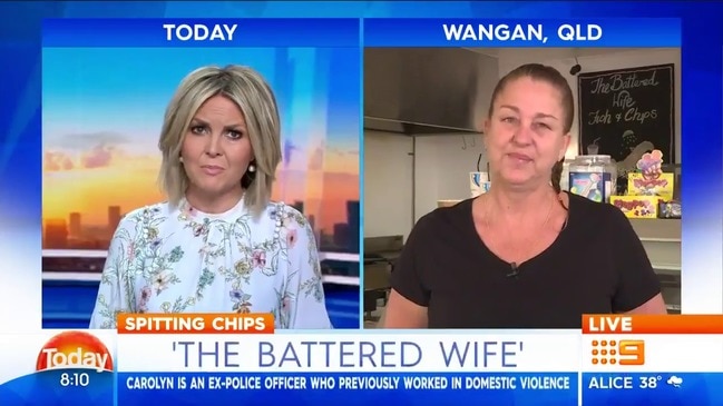 Owner of ‘The Battered Wife’ fish and chip shop is being criticised for condoning domestic violence but she says she’s creating awareness. (Today Show)