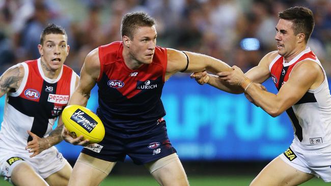 With limited capacity the tickets for the Alice Springs-hosted match between Melbourne and St Kilda sold out in under an hour. Picture: Michael Dodge