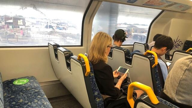 Commuters on a city train in Sydney on Thursday. Picture: Supplied