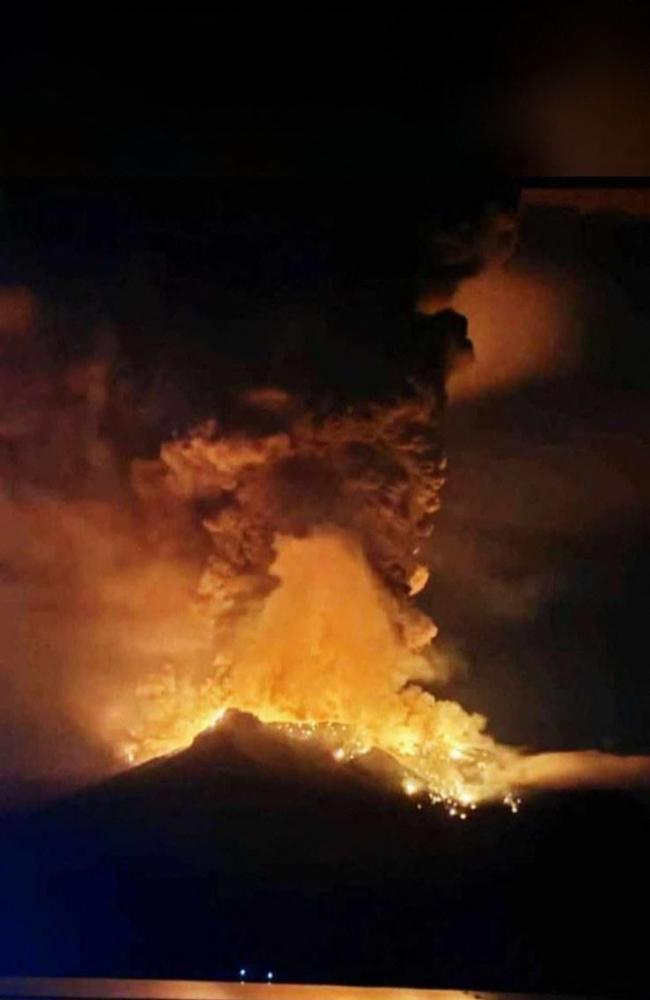 Mount Ruang releasing hot lava and smoke in Sangihe Islands. Picture: AFP