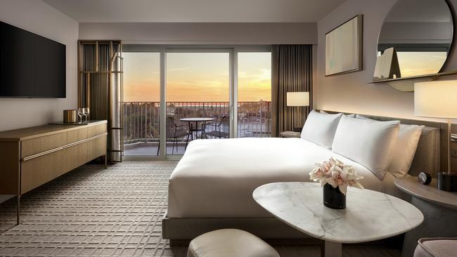 A king guestroom at Fairmont Century Plaza