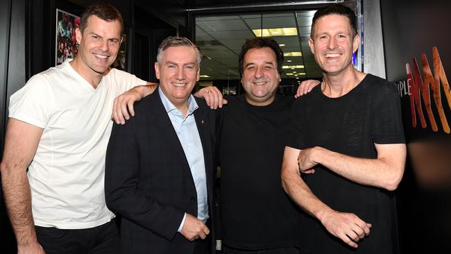 Luke Darcy, Eddie McGuire, Mick Molloy and Wil Anderson at Triple M. Picture: Nicole Garmston