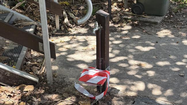 A taped off water bowl at Dicky Beach