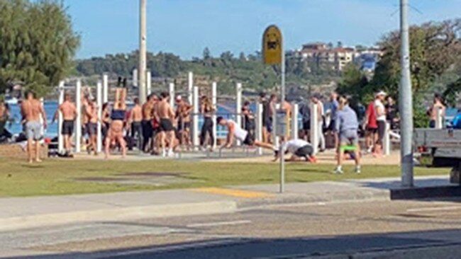 Bondi's outdoor gym on July 13, 2021, with users seemingly paying no heed to lockdown rules of exercising in groups of no more than two, and social distancing. Picture: Supplied