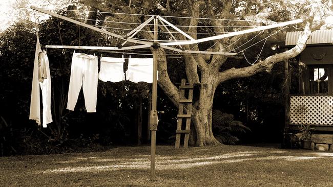 The ‘once majestic clothesline has shrunk and morphed into a feeble, foldaway thing tucked down the blind side of the house’.