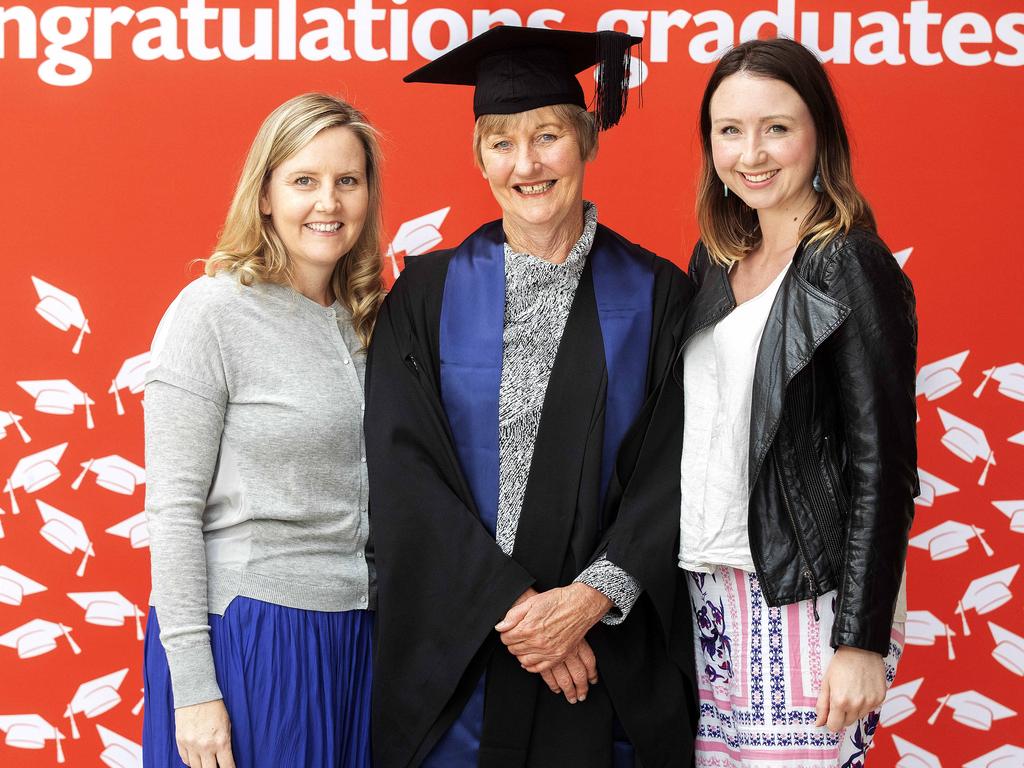 UTAS Graduations, Andrea Michaelson, Mary Walters and Laura Michaelson at Hobart. Picture Chris Kidd