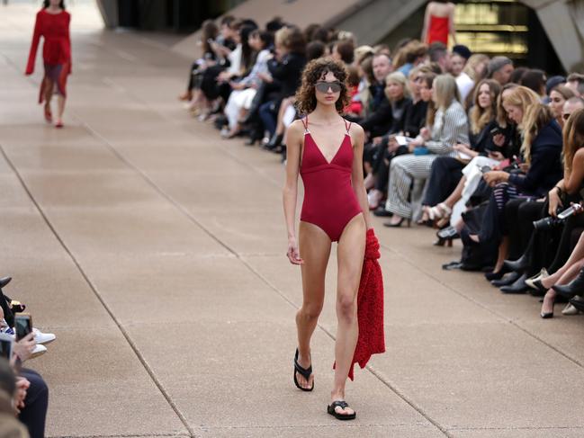 A model walks the runway during the Mercedes-Benz Presents Dion Lee show at Mercedes-Benz Fashion Week Resort 18 Collections at the Sydney Opera House on May 14, 2017 in Sydney, Australia. Picture: Christian Gilles