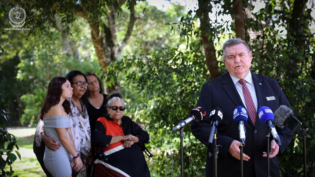 Detective Superintendent Danny Doherty, the State Crime Command’s Homicide Squad Commander, speaks at Bowraville. Police and family are hunting for answers on the disappearance and suspected murder of three children.