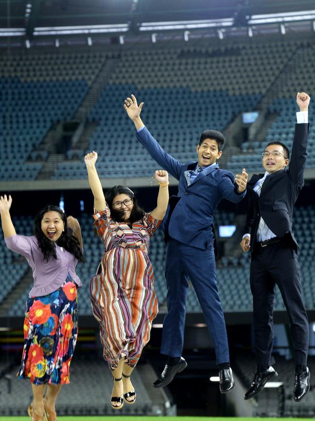 International visitors Cinderie and Righteous Marallag, Ekalya Weerackoon and Mamoru Otsuka are excited for Friday. Picture: Andrew Henshaw