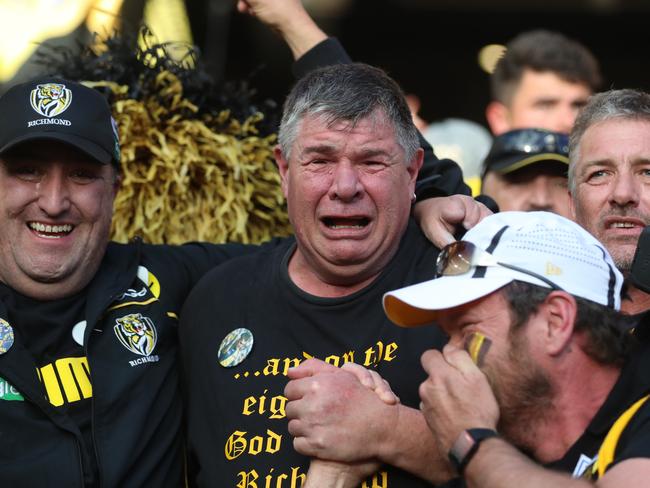 Tigers fans after the siren. Picture: Alex Coppel