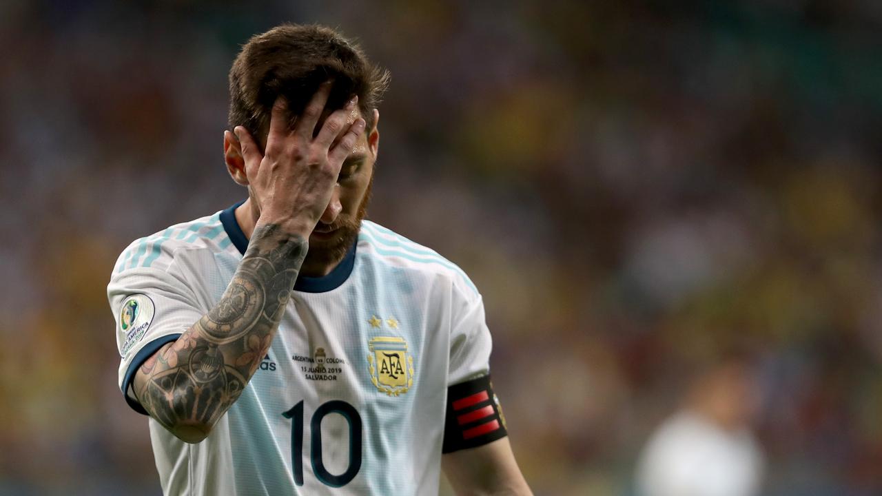 Lionel Messi of Argentina reacts